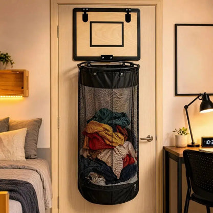 Halvo Kids Laundry Basket with Basketball Hoop foldable laundry hamper with zipper lid for clothes and toy storage