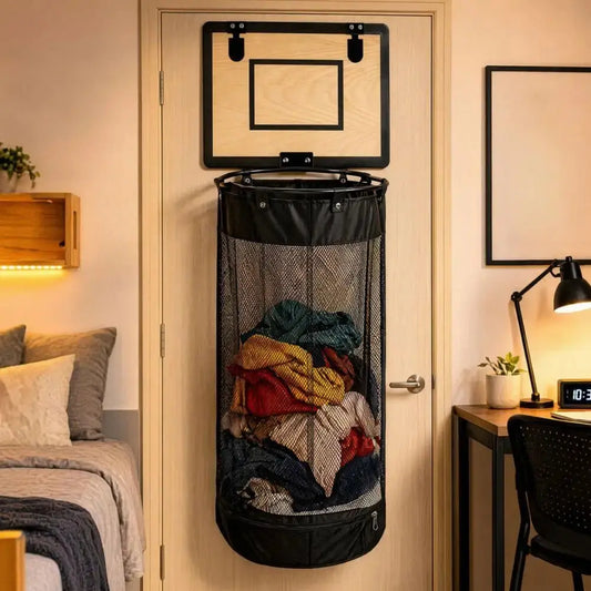 Halvo Kids Laundry Basket with Basketball Hoop foldable laundry hamper with zipper lid for clothes and toy storage